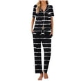 thumbnail image 1 of Iyufng Pajama Sets Loungewear for Women Fashion Stripe Printed Thin Short Sleeved Top Long Pants Lapel Homewear Sets,Sleepwear Sets Homewear,S-XXL, 1 of 1