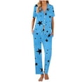 thumbnail image 1 of Iyufng Pajama Sets for Women,Loungewear Sets,Fashion Printed Thin Short Sleeved Top Long Pants Lapel Button up Sleepwear Pjs Set,Women Homewear,S-XXL, 1 of 5