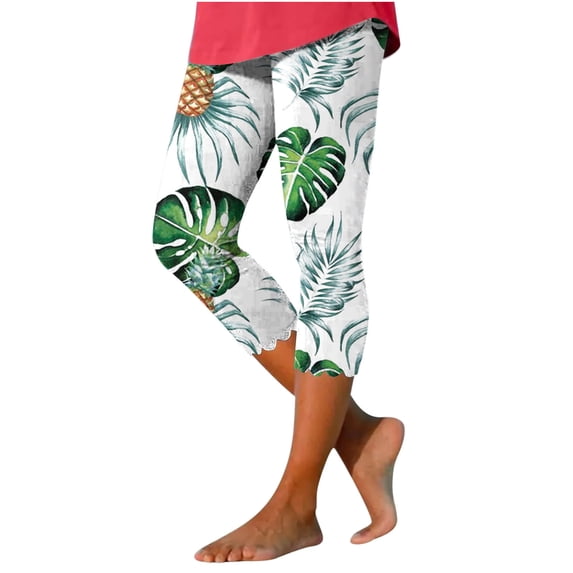 Iyufng Pants for Women Plus Size Full Length Pants,Women's Summer Casual Elastic Waist Printed Cropped Beach Pants,Gifts for Her