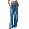 thumbnail image 1 of Iyufng Ribbed Knit Wide Leg Pants for Women Elastic Drawstring High Waist Womens Comfy Casual Lounge Pants with Pockets, 1 of 8