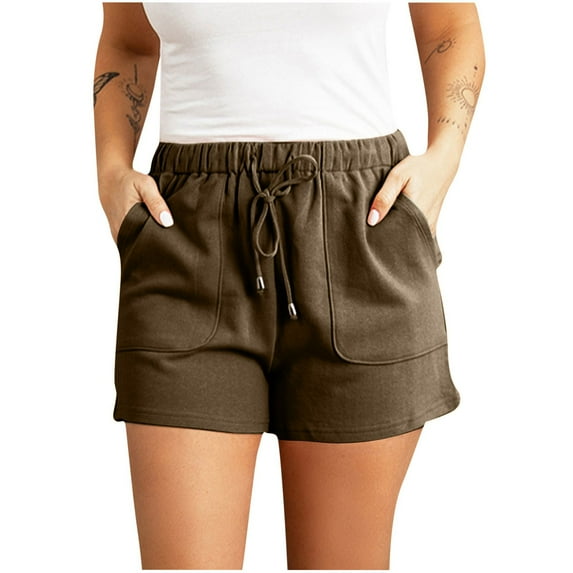 Iyufng Shorts for Women Plus Size Shorts with Pockets High Waist Drawstring,Women's Fashion Solid Color Rope Tie Shorts Yoga Sport Shorts