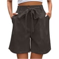 thumbnail image 1 of Iyufng Shorts for Women Plus Size Shorts,Women's Casual Shorts with Elastic Waist Tether Solid Color Straight Leg Short Pants, 1 of 7