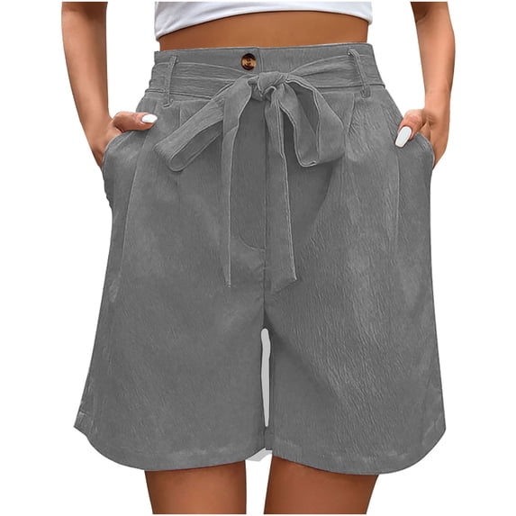 Iyufng Shorts for Women Plus Size Shorts,Women's Casual Shorts with Elastic Waist Tether Solid Color Straight Leg Short Pants