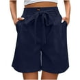 thumbnail image 1 of Iyufng Shorts for Women Plus Size Shorts,Women's Casual Shorts with Elastic Waist Tether Solid Color Straight Leg Short Pants, 1 of 7