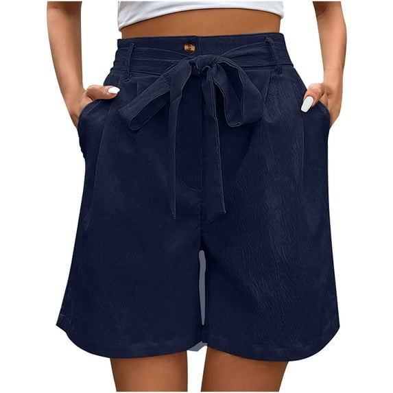Iyufng Shorts for Women Plus Size Shorts,Women's Casual Shorts with Elastic Waist Tether Solid Color Straight Leg Short Pants