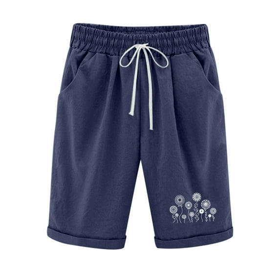 Iyufng Shorts for Women Plus Size Casual Linen Shorts Women,Cotton and Linen Fashionable Printing Elastic Waist 5-inch Pants Drawstring 5-inch Shorts