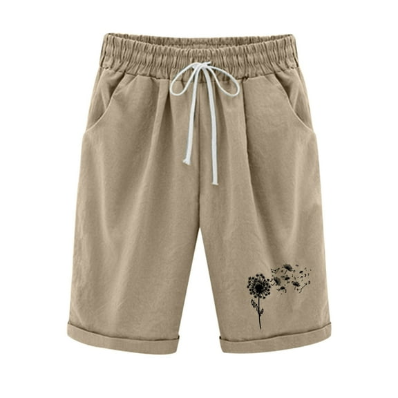 Iyufng Shorts for Women Plus Size Casual Linen Shorts Women,Fashion Women Short Printed Tight High Waist Pocket Elasticity Sports Half Shorts Pants Features