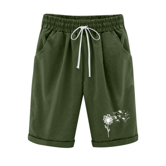 Iyufng Shorts for Women Plus Size Casual Linen Shorts Women,Fashion Women Short Printed Tight High Waist Pocket Elasticity Sports Half Shorts Pants Features
