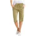 thumbnail image 1 of Iyufng Shorts for Women Plus Size Casual Linen Shorts Women,Fashion Womens Solid Color Waist Elastic Loose Half Shorts Pants with Pocket, 1 of 6