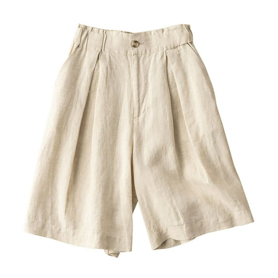 Iyufng Shorts for Women Plus Size,Casual Linen Shorts Women,Women Loose Fitting High Waisted Cotton Linen Wide Leg Long Pants Appear Slim and Color Pants