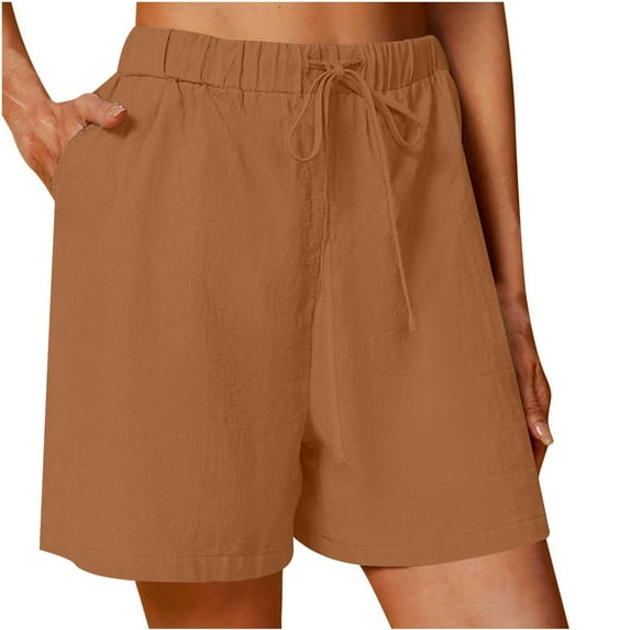 Iyufng Shorts for Women Plus Size,Casual Linen Shorts Women,Women's Cotton Linen Shorts Solid Color Comfortable Elastic Wide Leg Shorts