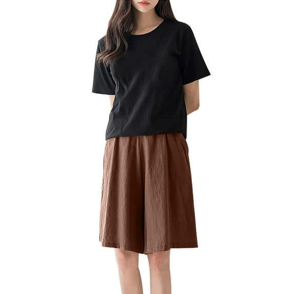 Iyufng Shorts for Women Plus Size Casual Linen Shorts Women Fashionable Solid Color Shorts Oversized Elastic Waist Wide Leg Pants