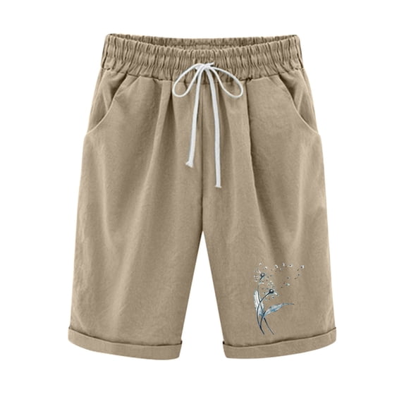 Iyufng Shorts for Women Plus Size Casual Linen Shorts Women Printed Five Points Large Size Cotton Linen Pants Pants Shorts