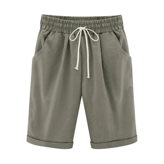 Iyufng Shorts for Women Plus Size Casual Linen Shorts Women Solid Color Fashionable Temperament Five Part Pants and Shorts