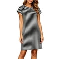 thumbnail image 1 of Iyufng Striped Straight Cut Short Dresses for Women with Short Sleeves, Peter Pan Collar and Pockets, 1 of 5