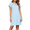 thumbnail image 1 of Iyufng Striped Straight Cut Short Dresses for Women with Short Sleeves, Peter Pan Collar and Pockets, 1 of 5