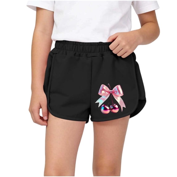 Iyufng Summer Children Shorts Bow and Cherry Print Shorts with Elastic Waistband Summer Casual Shorts