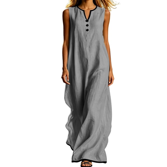 Iyufng Summer Dresses for Women 2026 Loose-Fit Casual Sleeveless Button-Down Patchwork Maxi Dress