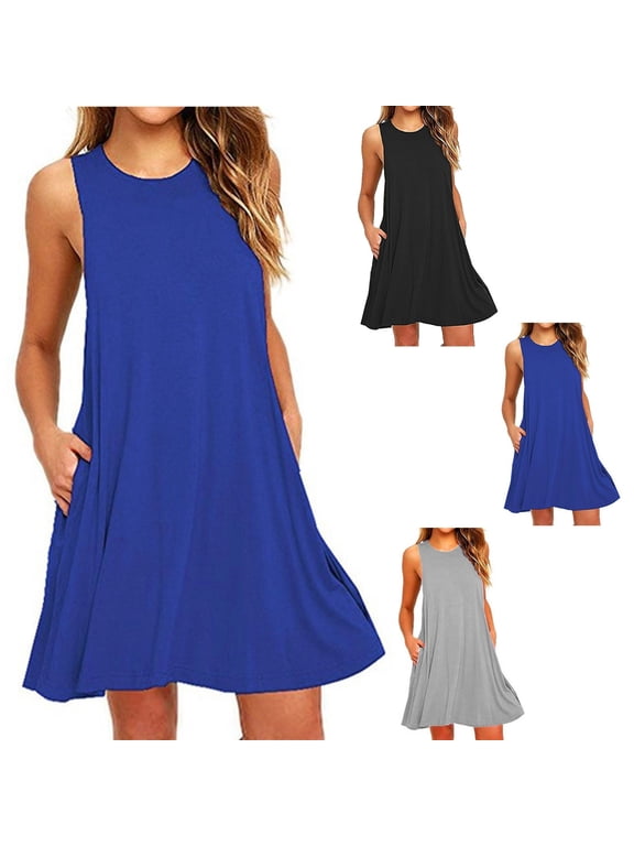Summer Dresses for Women Casual Tank Dress with Pockets Sleeveless Above Knee Sun Dresses S-XXL