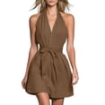 thumbnail image 1 of Iyufng Summer Dresses for Women Waist-Cinched Sleeveless Halter Dress V-Neck Casual Short Dress, 1 of 6
