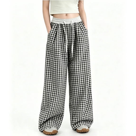 Iyufng Summer Girls' Checkered Drawstring Pants