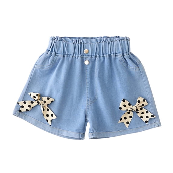 Iyufng Summer Jean Shorts for Girls with Bow Detail and Elastic Waistband, Pockets Kids Casual Shorts