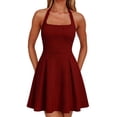 thumbnail image 1 of Iyufng Summer Mini Dresses Women's Halter Sleeveless Fitted Waist Dress, 1 of 5
