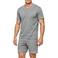 thumbnail image 1 of Iyufng Summer Sleepwear for Men 2 Piece Sets Short Sleeve Tee White Contrast Piping Elastic Waist Shorts Daily Home Night Suit, 1 of 4