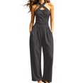 thumbnail image 1 of Iyufng Summer Women's Cross Front Halter Jumpsuits with Fitted Waist and Zipper Pocket, 9/10-Length Pants, 1 of 5