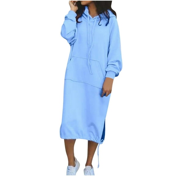 Iyufng Sweatshirt Dresses Long Sleeve,Fashionable Women's V-neck Solid Color Hooded Loose Fitting Dress,Fall Dresses for Women Plus Size