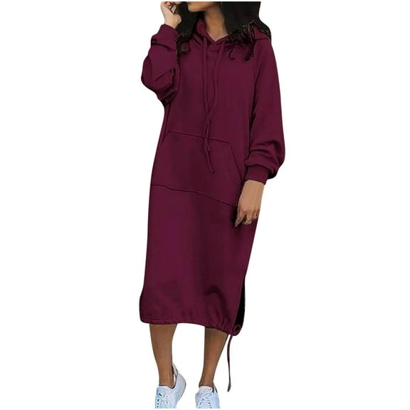 Iyufng Sweatshirt Dresses Long Sleeve,Fashionable Women's V-neck Solid Color Hooded Loose Fitting Dress,Fall Dresses for Women Plus Size
