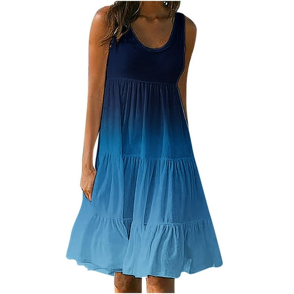 Iyufng Tank Dresses for Women Plus Size Summer Dresses Casual Round Neck Beach Sleeveless Printed Sundresses S-XXL