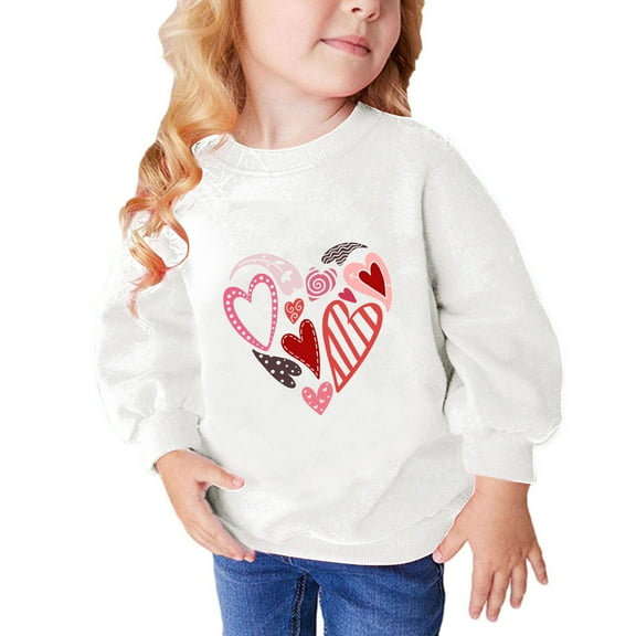Iyufng Toddler Girls Sweatshirts,Graphic Cotton Crewneck Pullover Sweatshirt for Girls,Toddler Kids Boys Girls Valentine's Day Heart Print Long Sleeve Hoodless Sweatshirts,Toddler Girls Shirts Tops