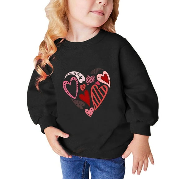 Iyufng Toddler Girls Sweatshirts,Graphic Cotton Crewneck Pullover Sweatshirt for Girls,Toddler Kids Boys Girls Valentine's Day Heart Print Long Sleeve Hoodless Sweatshirts,Toddler Girls Shirts Tops