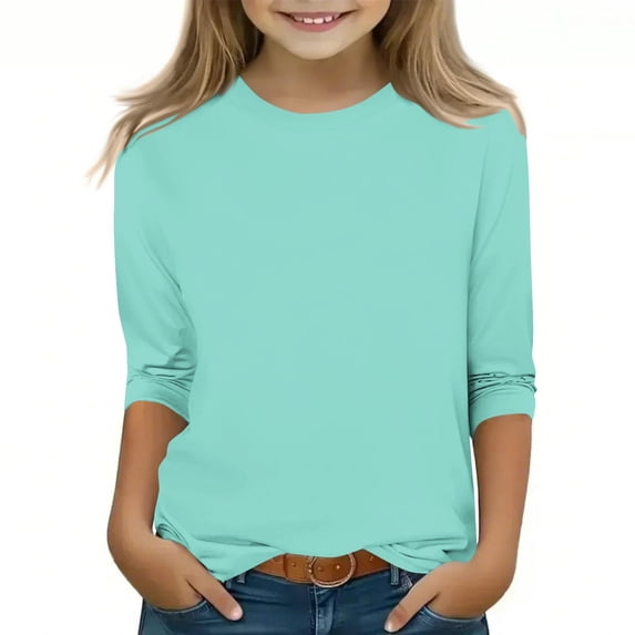 Iyufng Tops for Youth Girls Crew Neck 3/4 Long Sleeves Shirts,Fashion Gifts for Everyday
