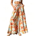 thumbnail image 1 of Iyufng Tropical Printed Wide Leg Pants for Women, High Waisted Drawstring Relaxed Fit Beach Pants with Side Pockets, 1 of 5