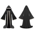 thumbnail image 1 of Iyufng Unisex Halloween Mage Hooded Suede Robe Full Length Trimmed Cloak Front Ribbon Tie Wizard Witch Cosplay Outfit for Carnival Halloween Party, 1 of 4