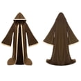 thumbnail image 1 of Iyufng Unisex Halloween Mage Hooded Suede Robe Full Length Trimmed Cloak Front Ribbon Tie Wizard Witch Cosplay Outfit for Carnival Halloween Party, 1 of 4