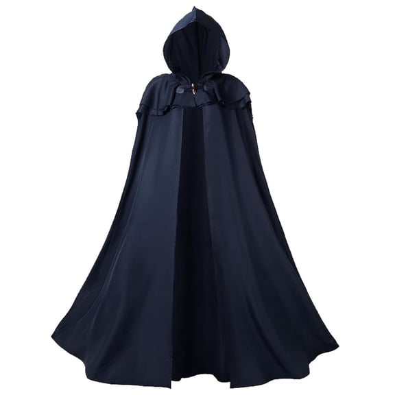 Iyufng Unisex Long Hooded Cape Double Layer Ruffle Collar Snap Front Cloak Court Style Cosplay Outfit for Halloween Carnival Party