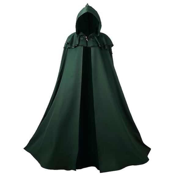 Iyufng Unisex Long Hooded Cape Double Layer Ruffle Collar Snap Front Cloak Court Style Cosplay Outfit for Halloween Carnival Party