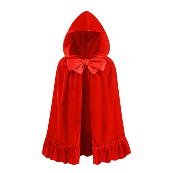 Iyufng Unisex Velvet Velvet Hooded Mid Length Cape Big Front Bow Ruffle Edge Cloak Cosplay Outfit for Halloween Carnival Photo Shoot