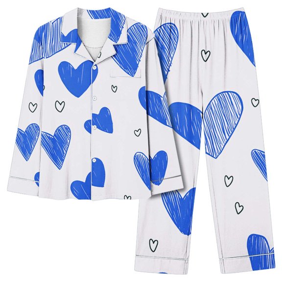 Iyufng Valentine's Day Pajama Sets for Women Plus Size,Casual Loose Fashion Valentines Love Heart Printed Long Pants Long Sleeve Turndown Collar Sleepwear Sets S-XXXL Valentines Day Gifts