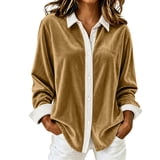 Iyufng Women Color Block Velvet Button Down Shirts Collared Loose Fall ...