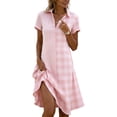 thumbnail image 1 of Iyufng Women Dresses Checkered Patchwork Dress Summer Casual Loose-Fit Midi Dress, 1 of 5
