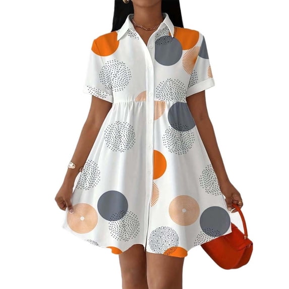 Iyufng Women Dresses for Summer Women's Short Sleeve Button Down Casual Printed Flowy A-Line Shirt Dress