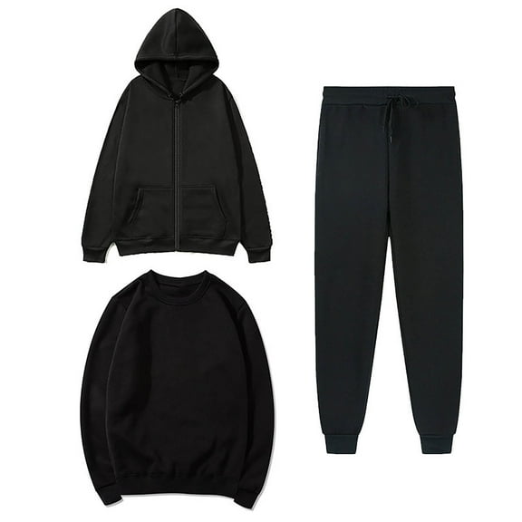 Iyufng Women Hoodie Set 3 Piece Plus Size Hooded Sweatshirt and Sweatpants Sets,Winter Solid Zipper Hoodie Round Neck Hoodie Pants Couple Long Sleeve,Jogger Outfit Sweat Suits Tracksuit