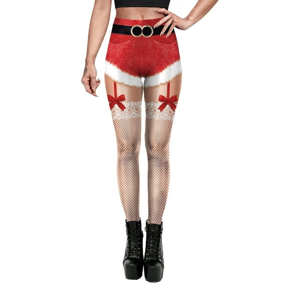 Iyufng Women's Christmas Leggings,High Waisted Workout Pants Tummy Control Leggings,Christmas Fishnets Print Leggings with Yoga Sports Elastic Pants