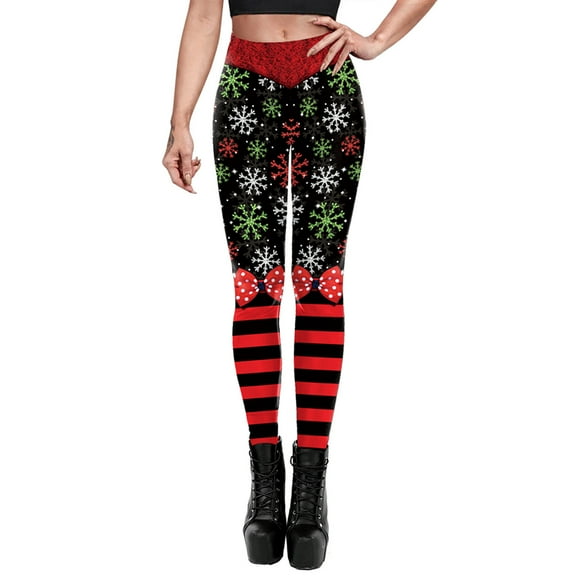Iyufng Women's Christmas Leggings,High Waisted Workout Pants Tummy Control Leggings,Christmas Snowflake Print Leggings with Yoga Sports Elastic Pants