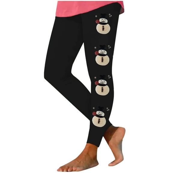 Iyufng Women's Christmas Leggings,High Waisted Workout Pants Tummy Control Leggings,Christmas Snowman Print Leggings with Yoga Sports Elastic Pants