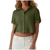 Iyufng Women's Cotton-Linen Tops Solid Color Short Sleeve Collared ...